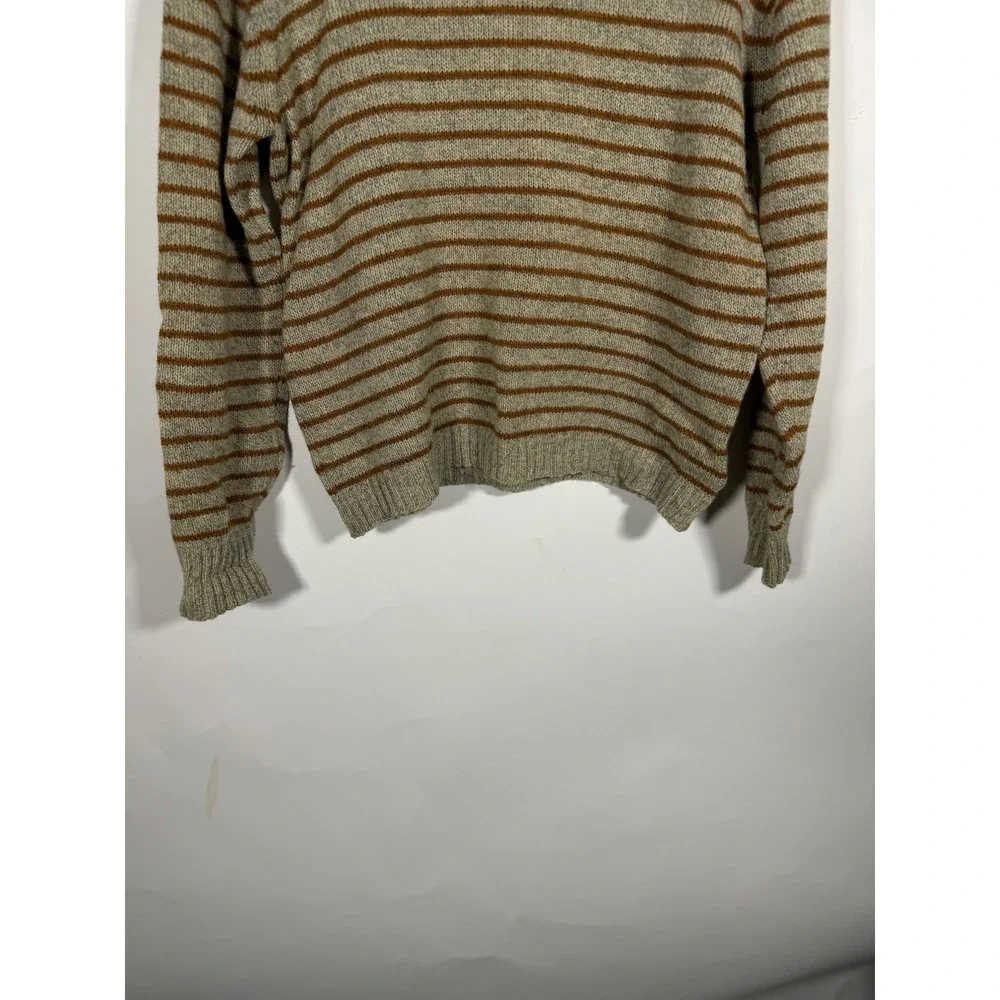 Vintage Herman Phillips Italy Striped Sweater Mens Grey Brown Knit Crew Nec FLAW